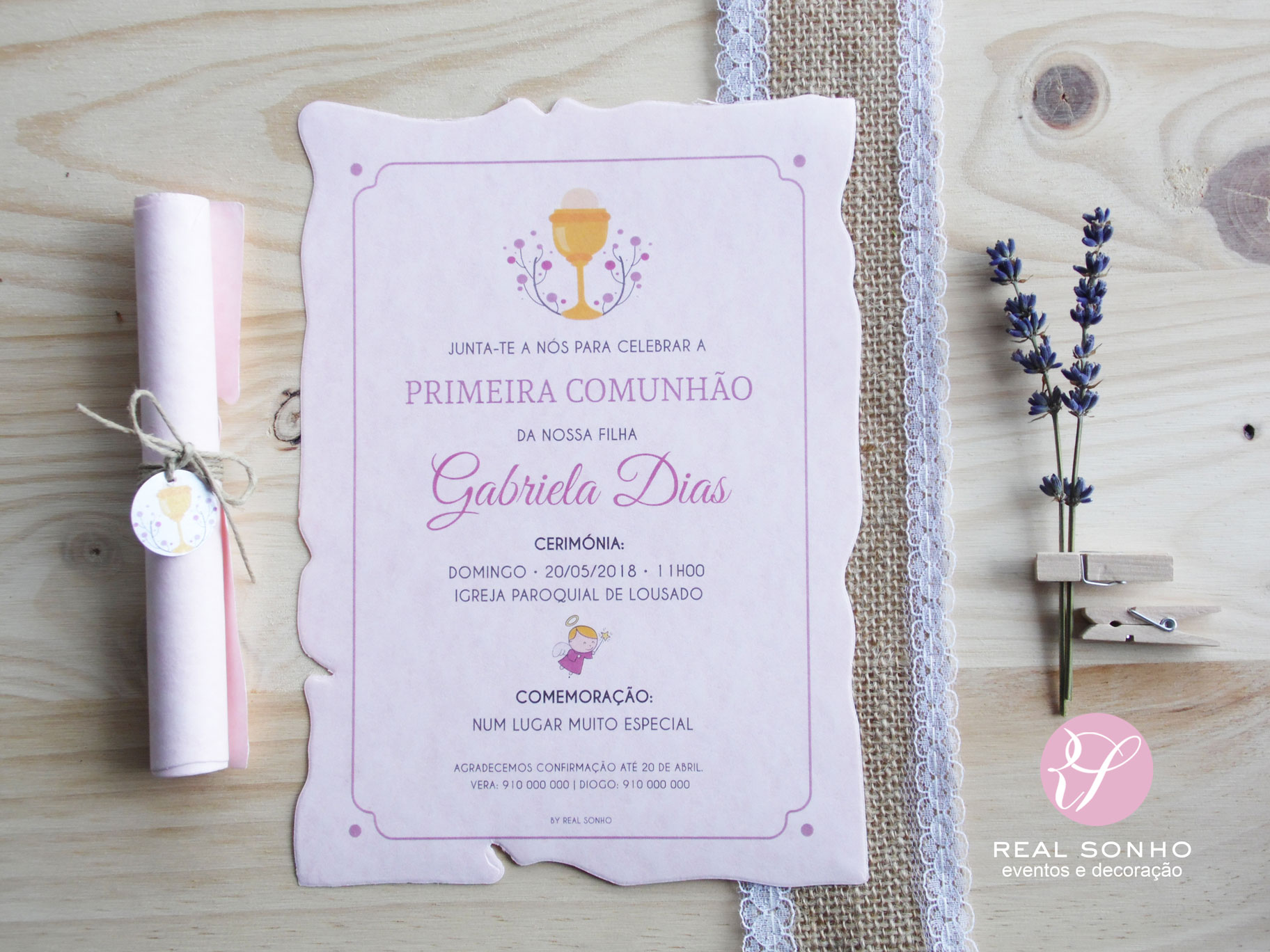 Convite de Comunhão Pergaminho I CM-C014 (menina)