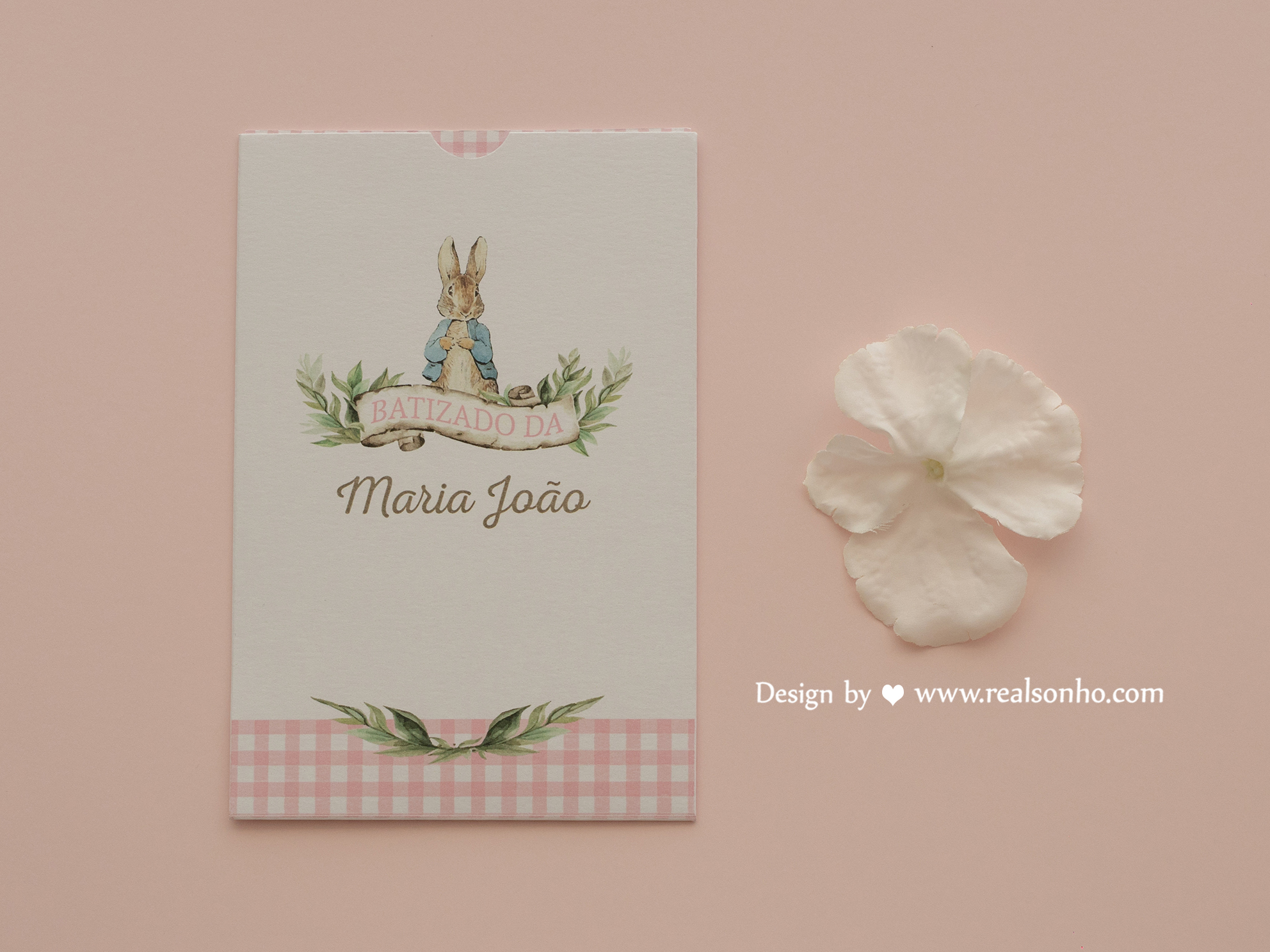 Convite de Batizado Coelhinho Rosa I BT-C039 (menina)