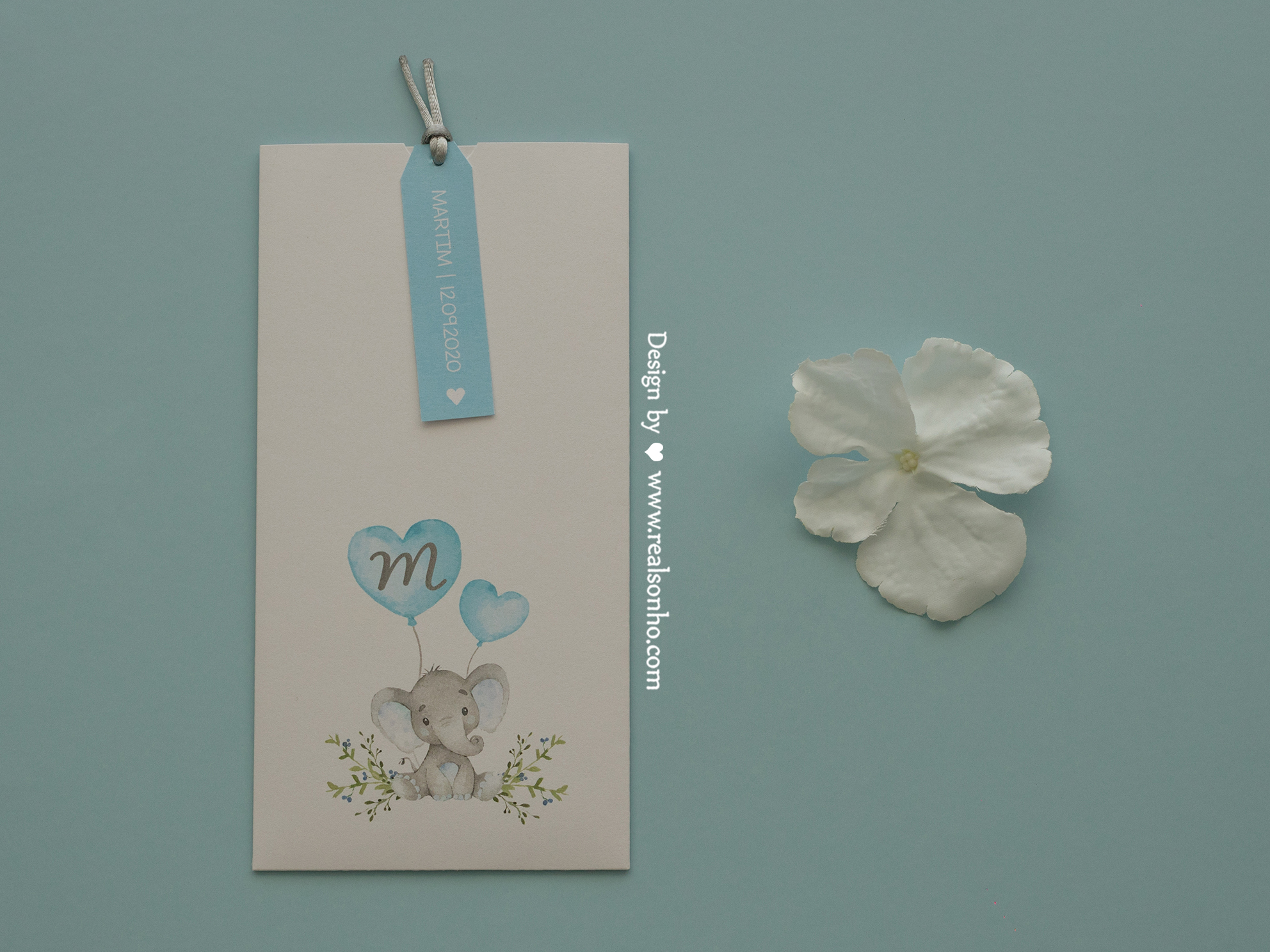 Convite de Batizado Elefante com Balão | BT-C041 (menino)