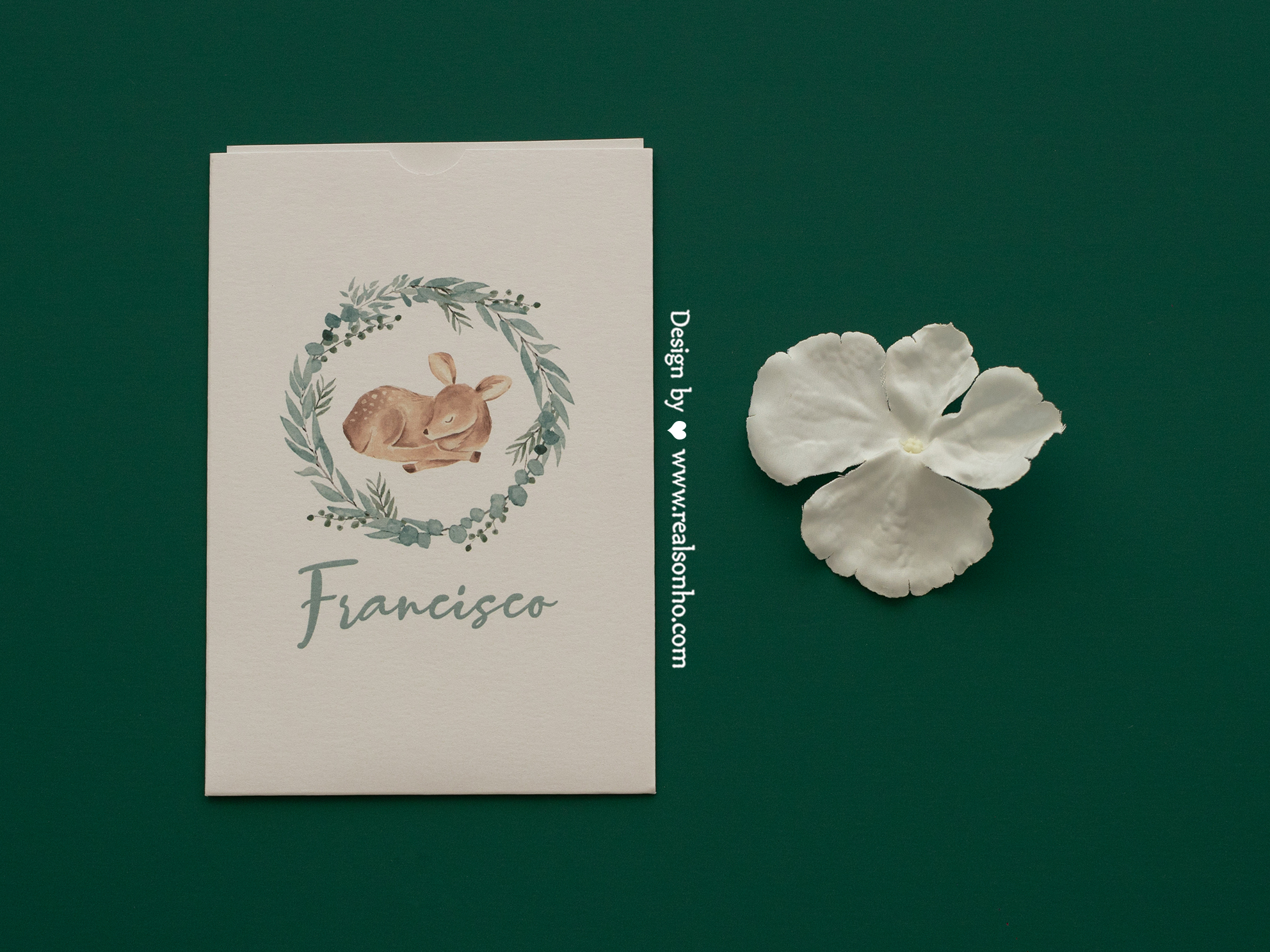 Convite de Batizado Veado verde | BT-C047 (menino)