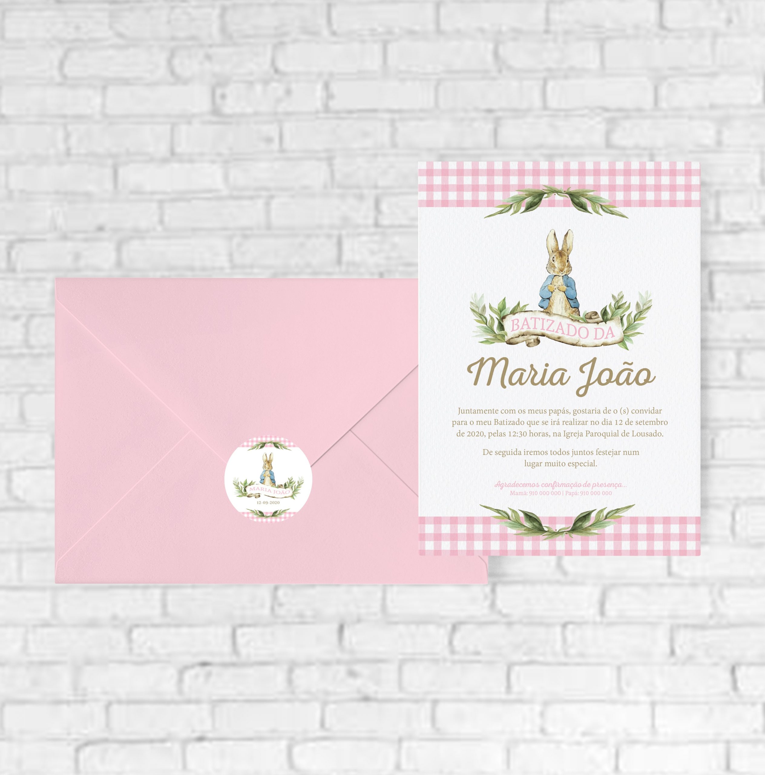 Convite de Batizado Coelhinho Rosa | BT-C079 (menina)