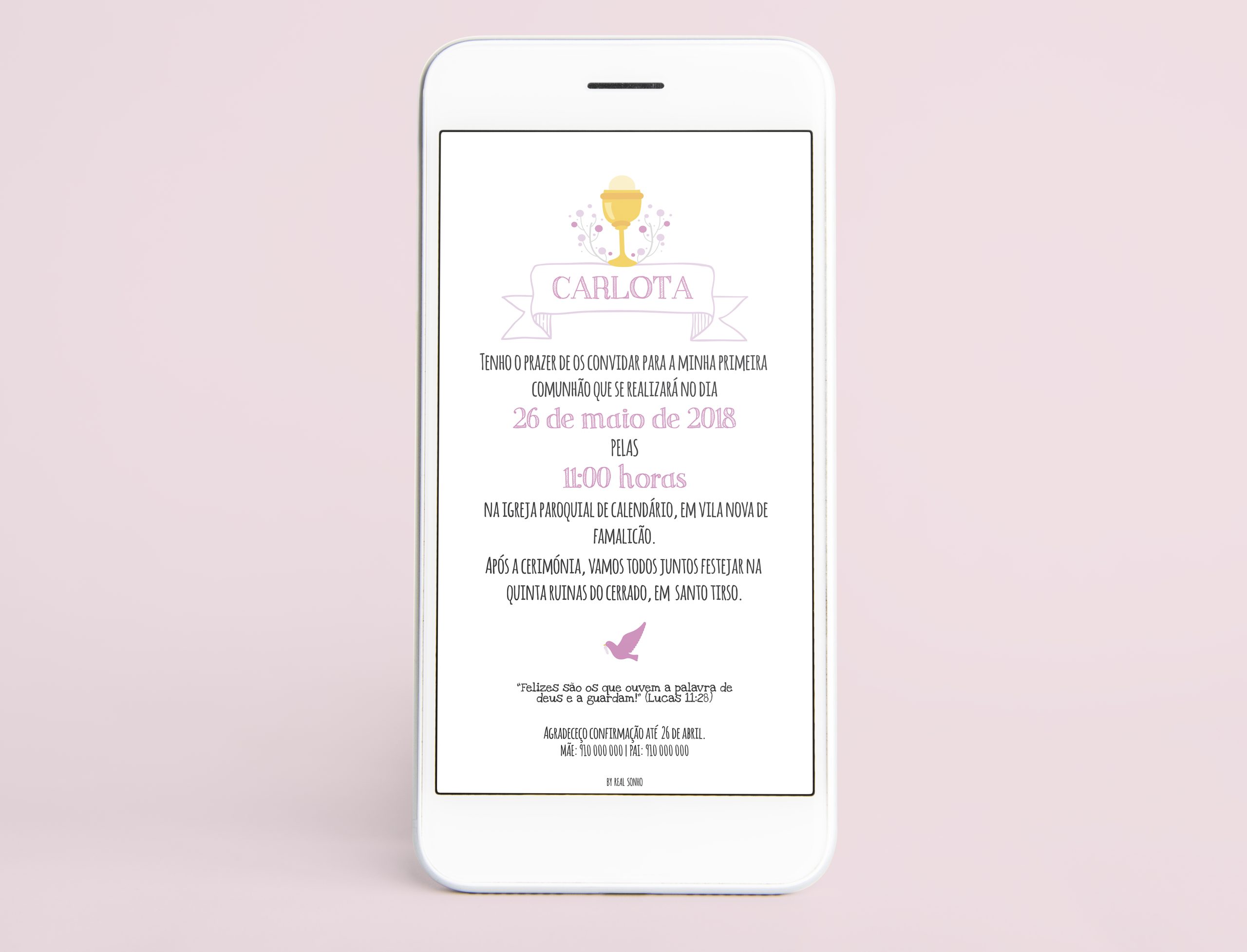 Convite Digital Comunhão Menina | CM-CD011