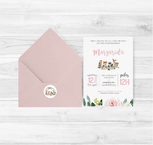 Convite de Batizado Animais do Bosque | BT-C044