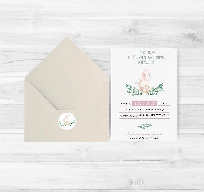 Convite de Batizado Coelhinha Rosa | BT-C040