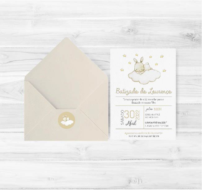 Convite de Batizado Coelhinho Bege | BT-C053