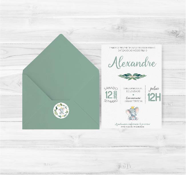 Convite de Batizado Elefante | BT-C038