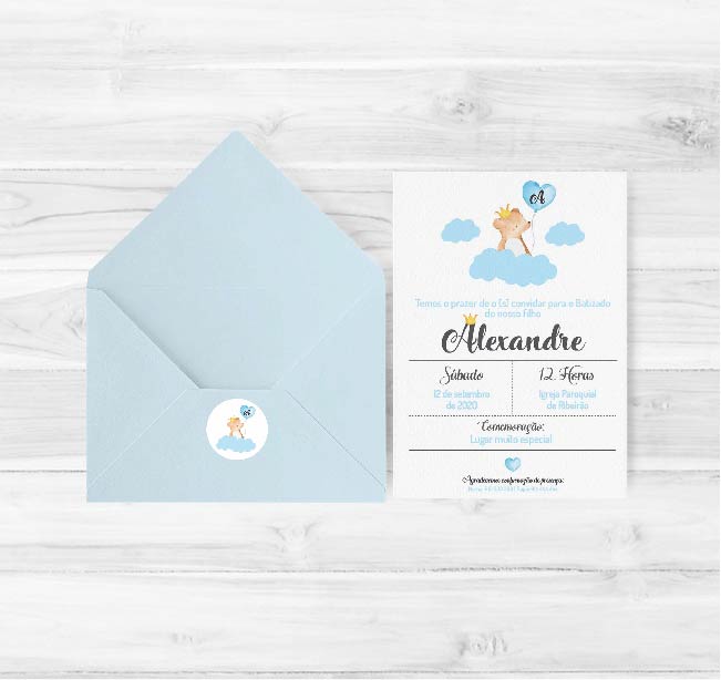 Convite de Batizado Ursinho com balão | BT-C049