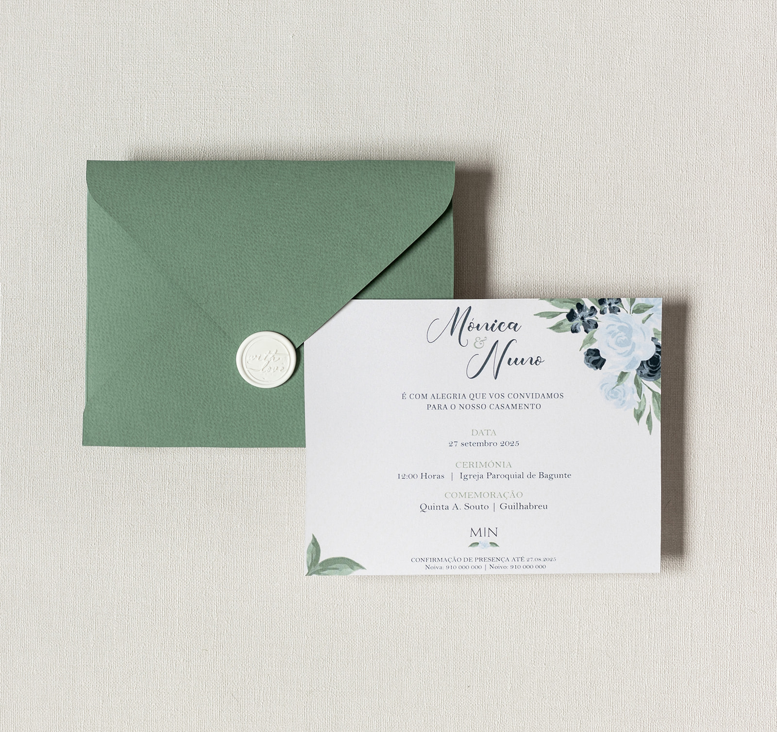 Convite de Casamento Verde Doce | CS-DR-PH501L