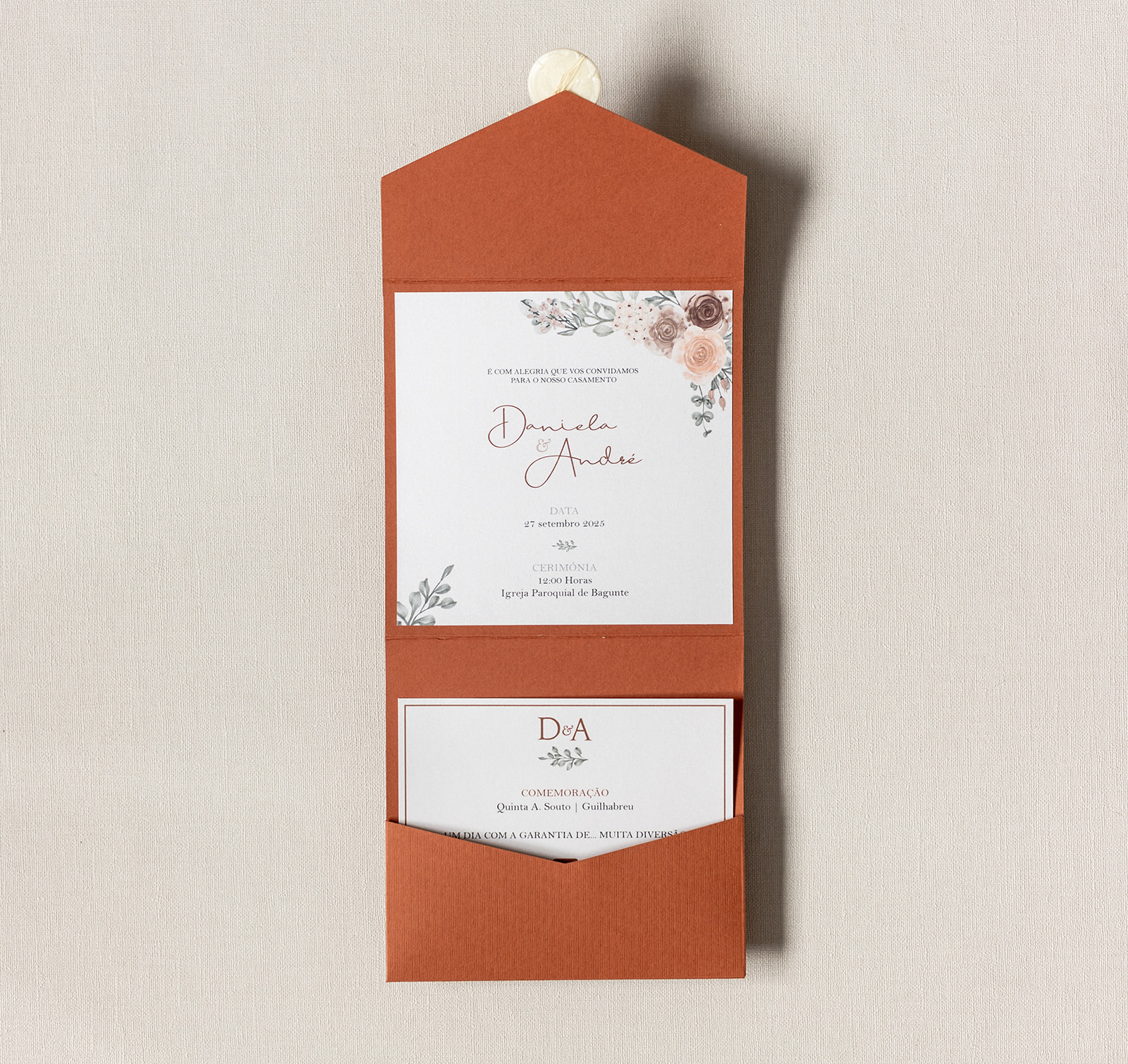 Convite de Casamento Terracota | CS-T-POCK900L