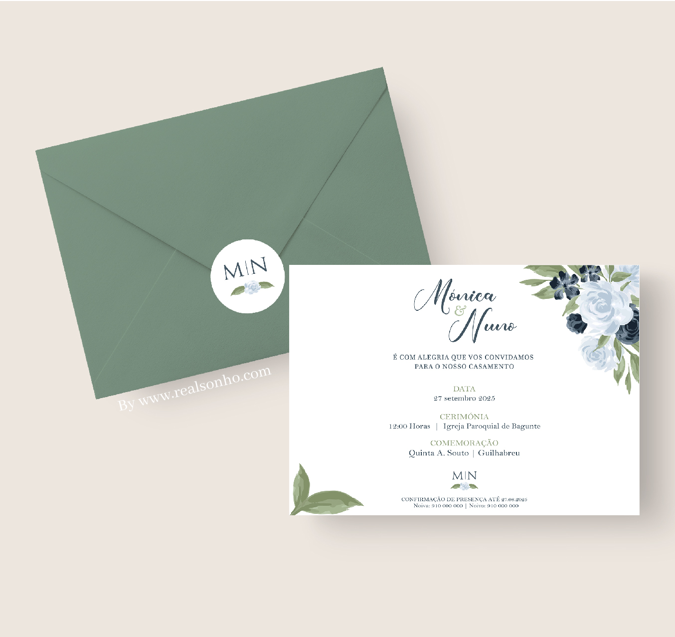 Convite de Casamento Verde Doce | CS-VD-PH501A