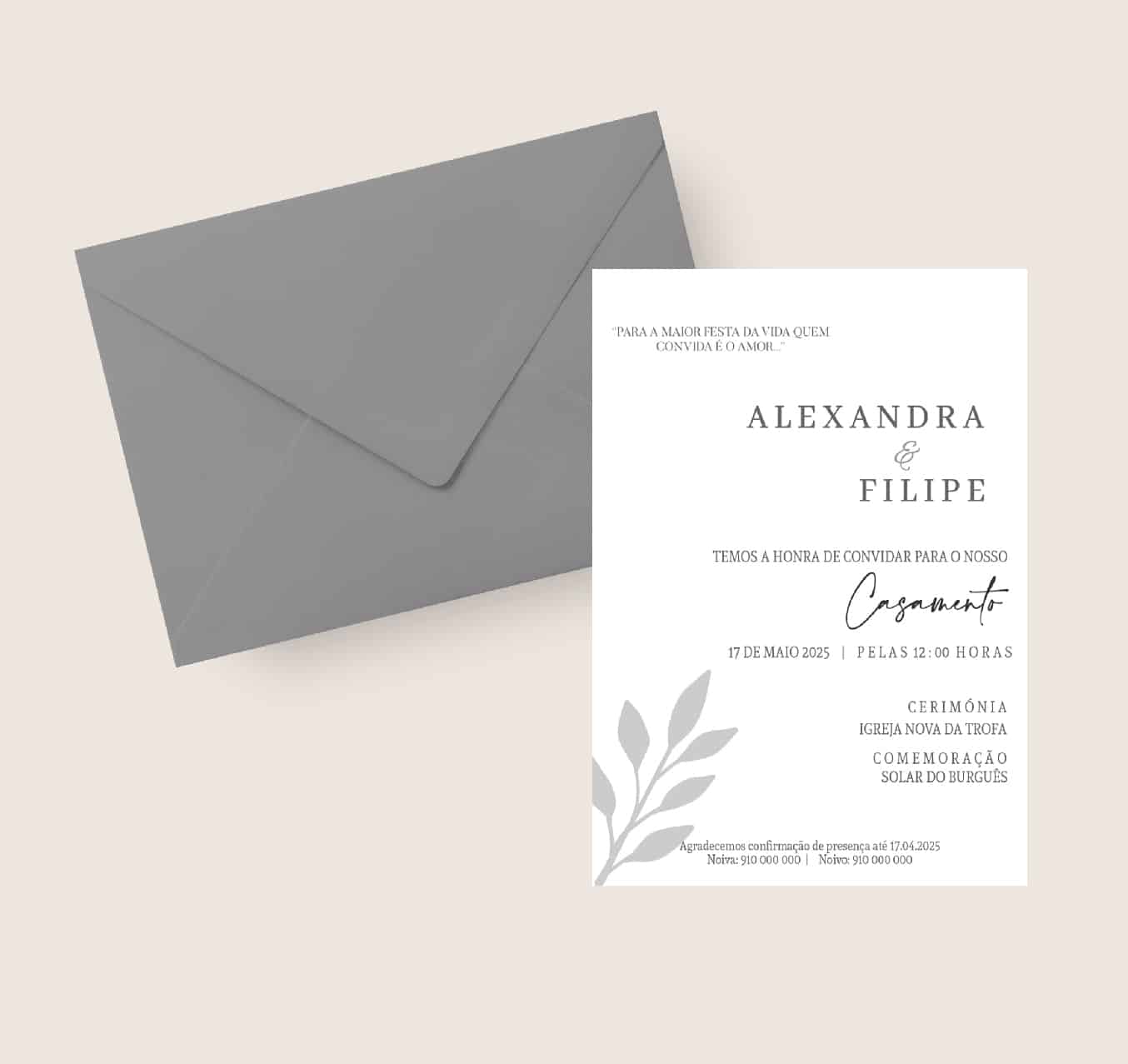 Convite de Casamento Envelope Cinza 15x19 | CS-C204